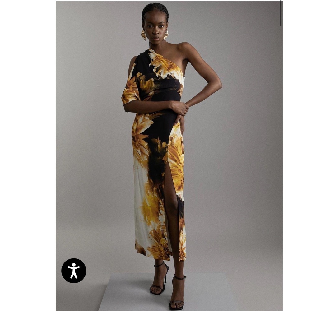 Karen Millen Photographic Floral One Shoulder Maxi Dress Size 6 Wedding Guest
